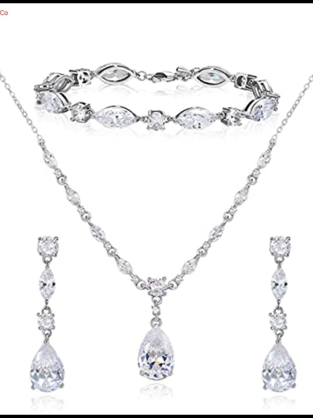 Bridal Wedding Jewelry Set Teardrop Cubic Zirconia Necklace Earring Bracelet